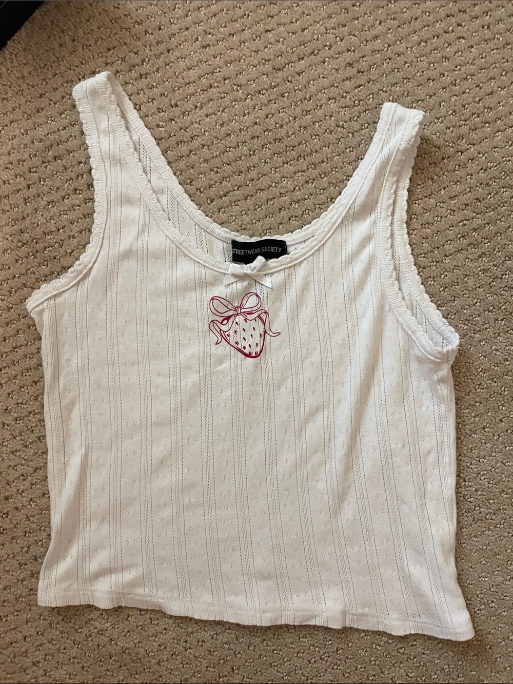 Streetwear Society White Ribbed Tank with Pink Strawberry Patch